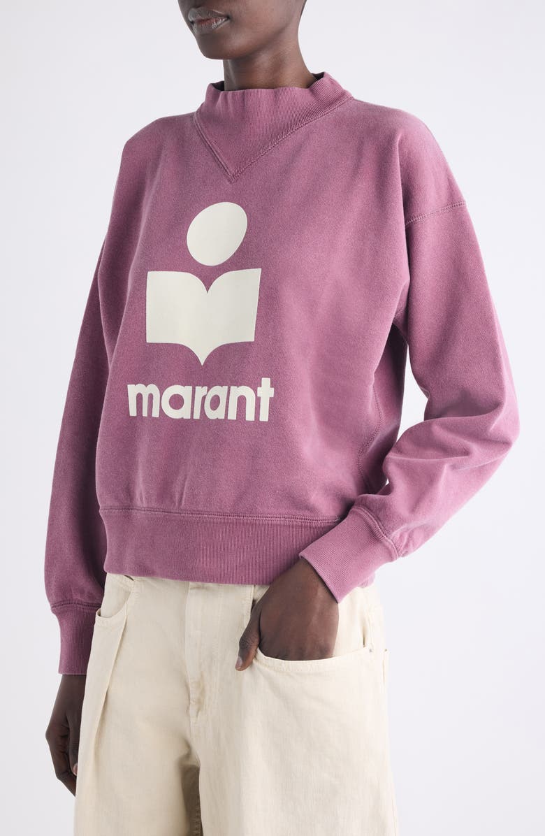 Isabel Marant Étoile Moby Logo Detail Cotton Blend Sweater, Alternate, color, Raspberry/ Ecru