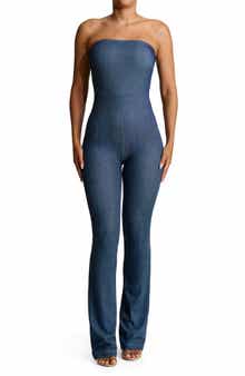 Naked Wardrobe Strapless Bootcut Stretch Cotton Jumpsuit