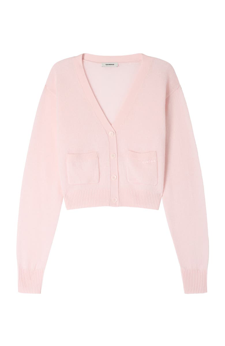 SANDRO Cropped cashmere wool cardigan, Alternate, color, Light Pink