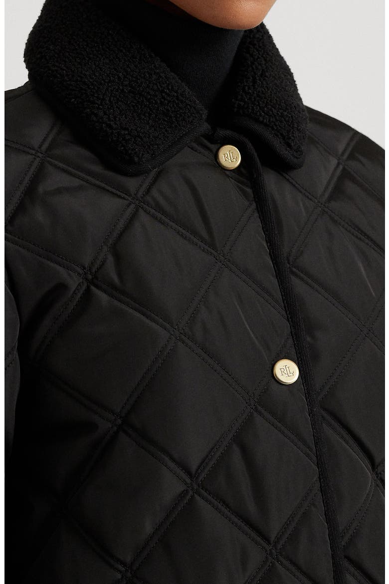 Berber Quilted Faux Fur Trim Jacket, Alternate, color, BLACK