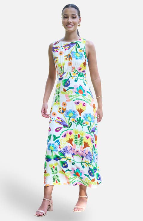 Cotton Abstract Print Maxi Dress