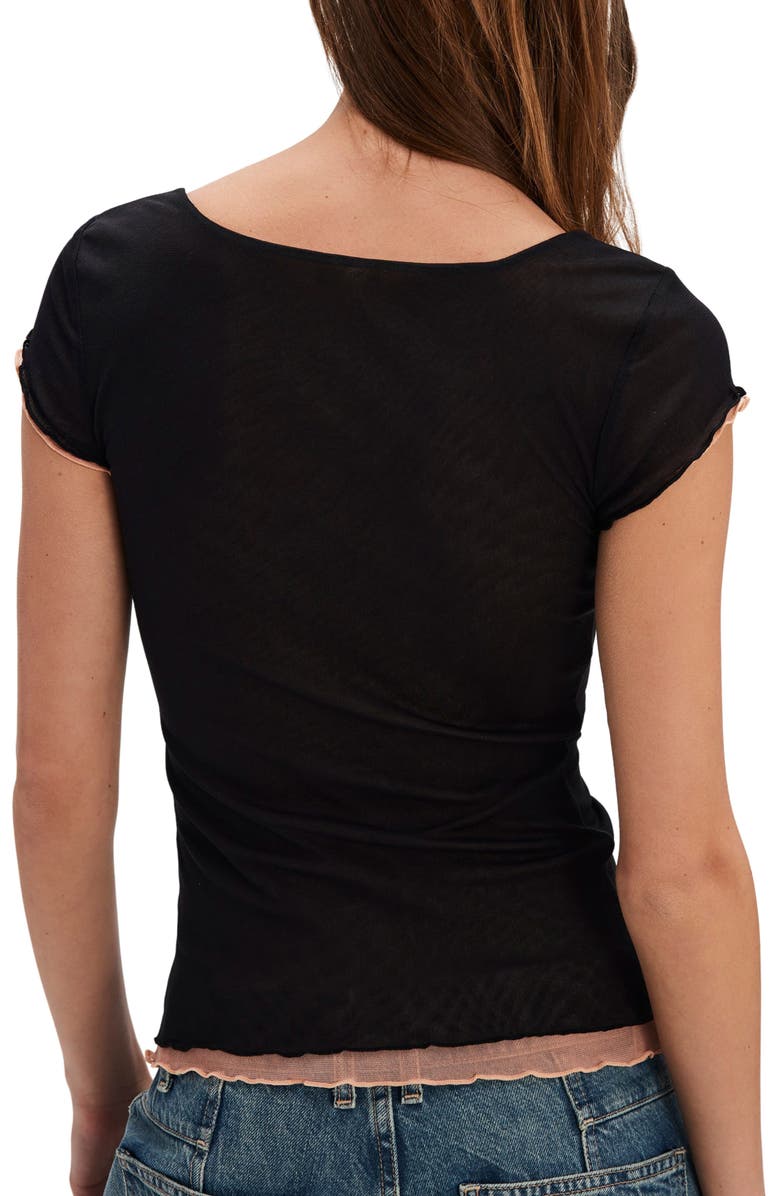 Free People Double Take Layered Look Mesh T-Shirt, Alternate, color, Black Combo