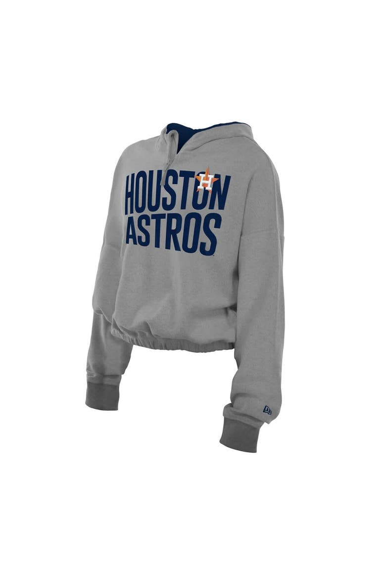 Women's New Era  Heather Gray Houston Astros Reversed Out French Terry Quarter-Zip Banded Crop Hoodie, Alternate, color, Heather Gray