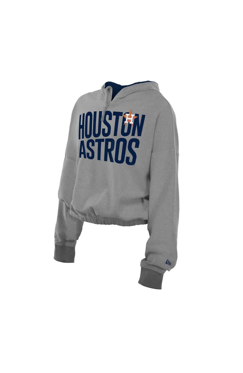 New Era Women's New Era Heather Gray Houston Astros Reversed Out French Terry Quarter-Zip Banded Crop Hoodie, Alternate, color, Heather Gray