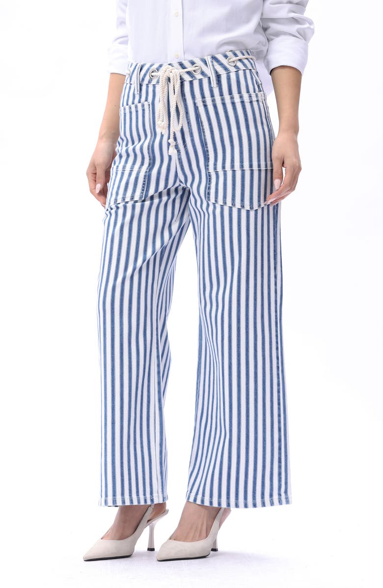 Bayeas Tamsin Drawstring High Waist Wide Leg Jeans, Alternate, color, White And Blue