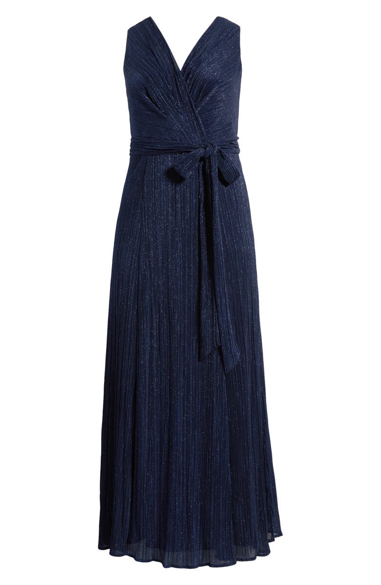 Alex Evenings Shimmer Mesh Sleeveless Gown, Alternate, color, Navy