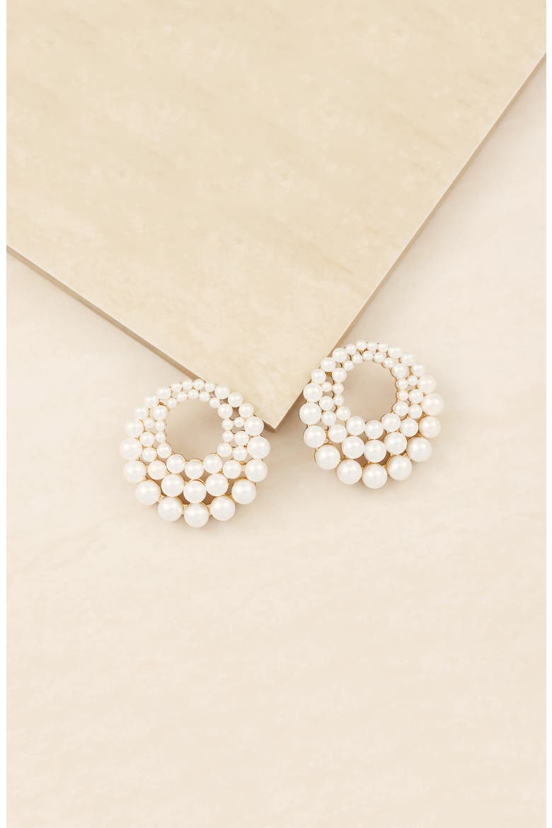 Imitation Pearl Statement Frontal Hoop Earrings, Alternate, color, GOLD