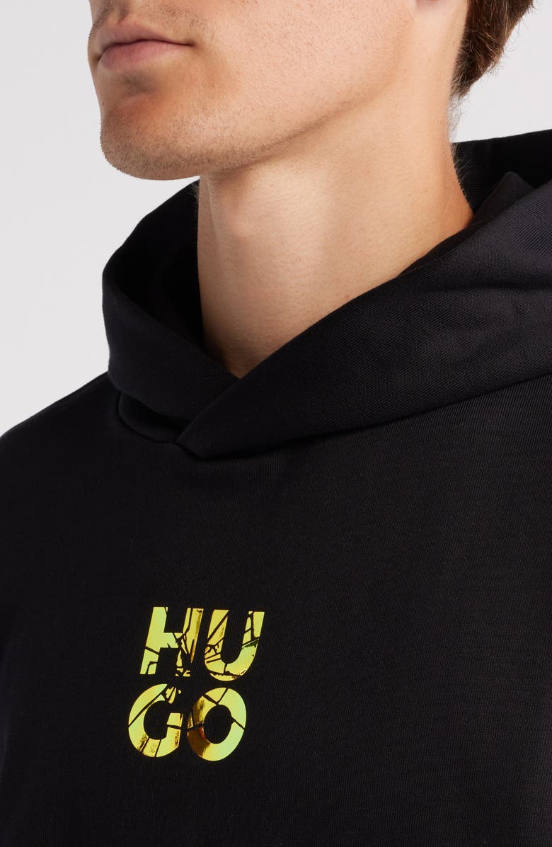 HUGO Diridovero Oversize Logo Graphic Hoodie, Alternate, color, Black