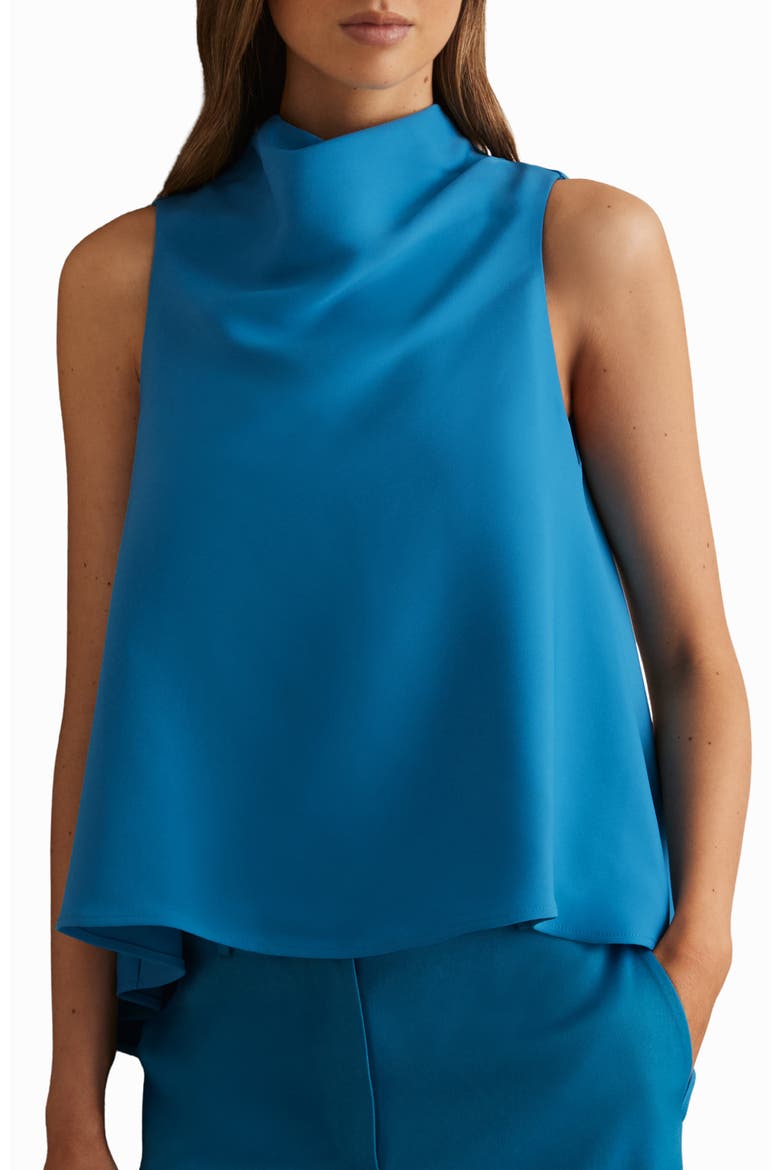 Simone Cowl Neck Sleeveless Trapeze Top, Main, color, BLUE