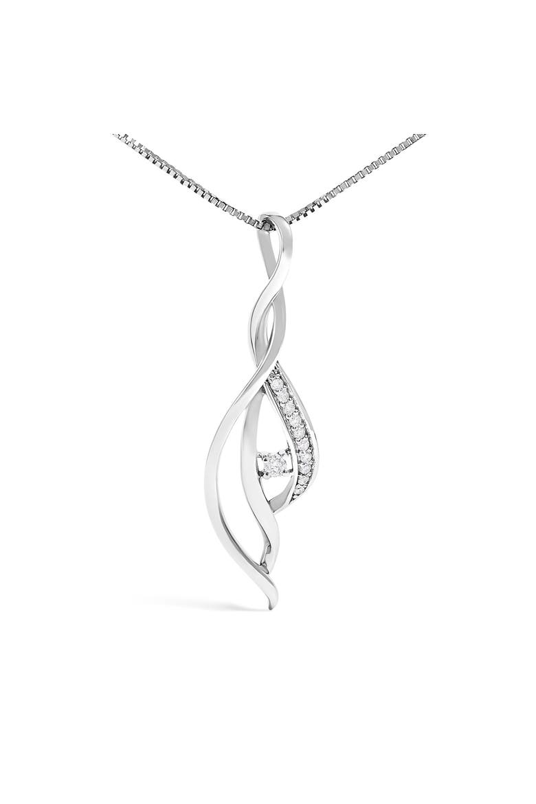 Espira 10K White Gold Diamond Accented Open Cascade Twist Pendant Necklace, Alternate, color, White