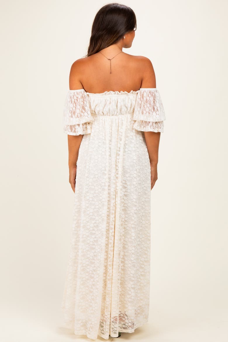 Lace Off Shoulder Maxi Dress, Alternate, color, Ivory