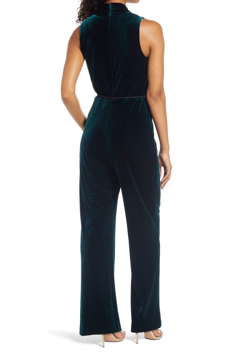 Vince Caputo Surplice Sleeveless Velvet Jumpsuit, Alternate, color, HUNTER