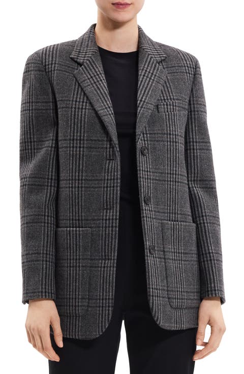 Plaid Elbow Patch Recycled Wool Blend Jacket