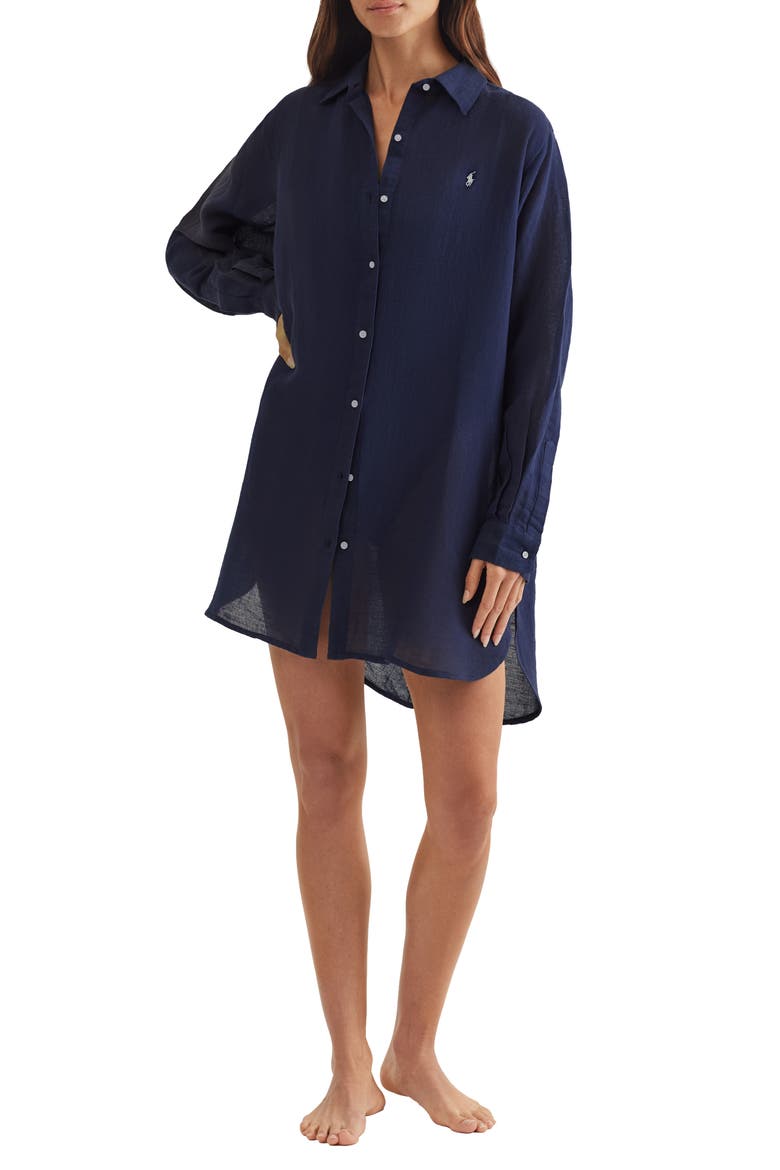 Boyfriend Cover-Up Shirt, Main, color, NAVY