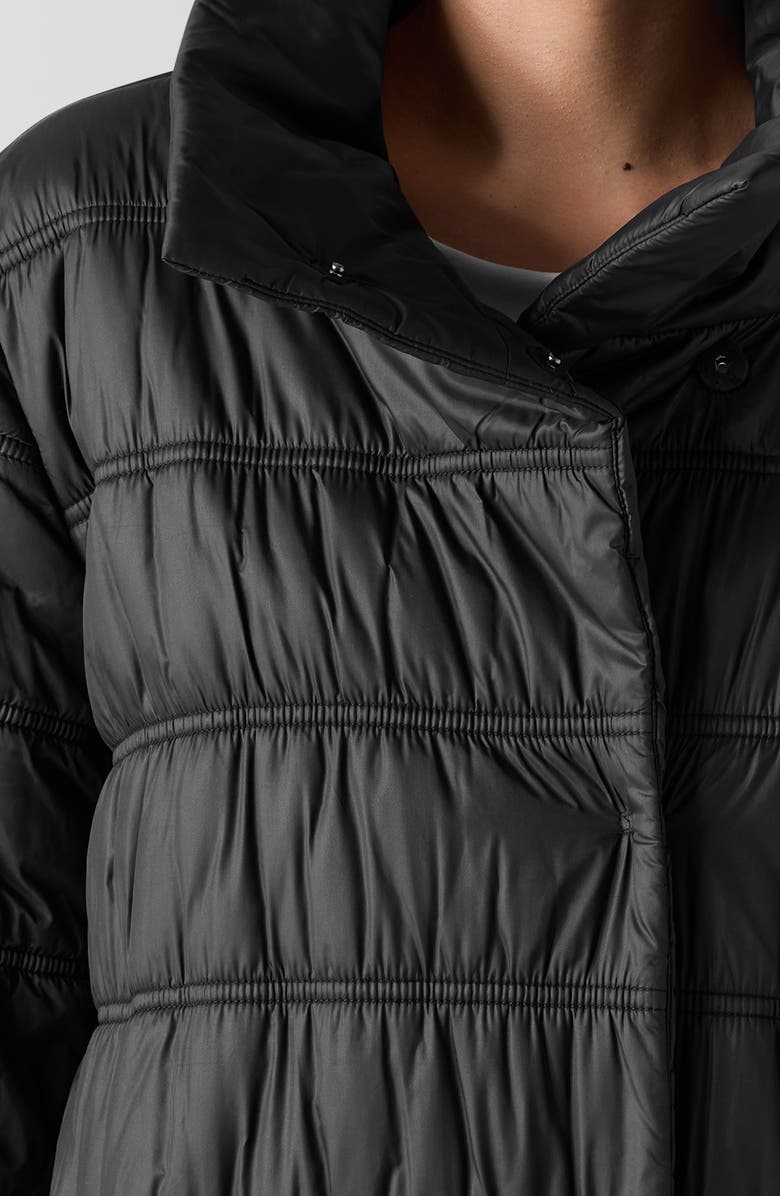 Eileen Fisher High Collar Ruched Puffer Coat, Alternate, color, Black