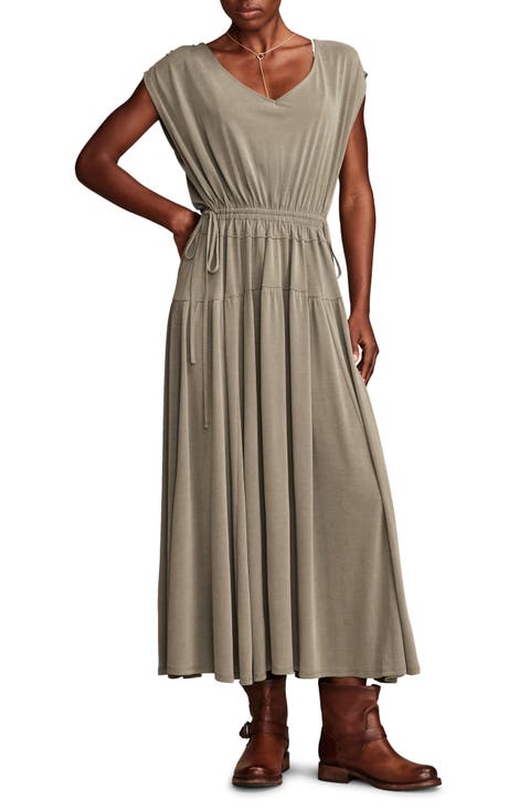 Long Sleeves Solid Color Ruched Midi Dresses