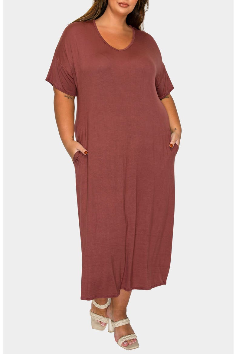 Olivia Short Sleeve Midi Dress, Alternate, color, LIGHT BROWN