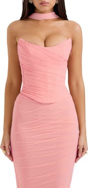 HOUSE OF CB Hallie Corset Mesh Halter Top