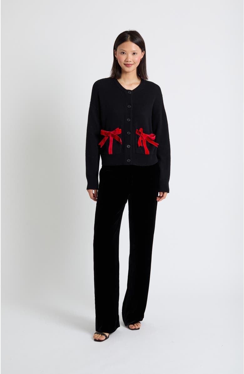 Chinti & Parker Wool-Cashmere Velvet Bow Cardigan, Alternate, color, 