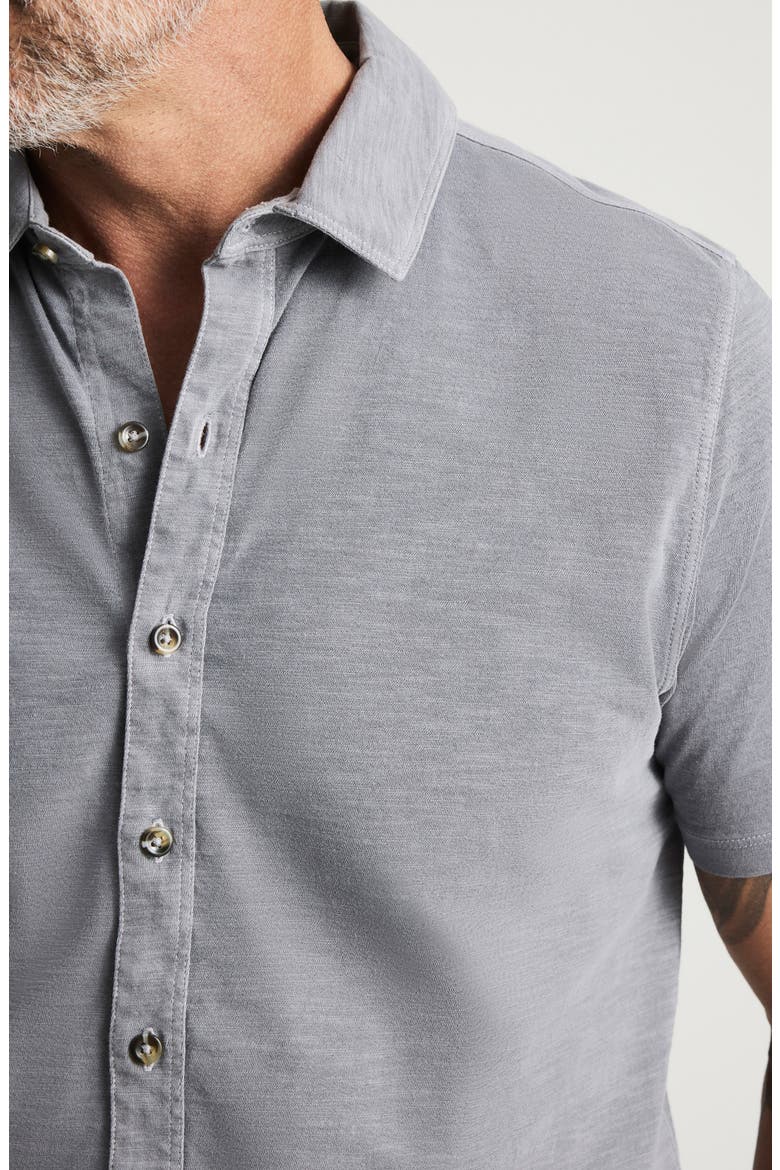 Short Sleeve Slub Cotton Jersey Button-Up Shirt, Alternate, color, CHISELED STONE