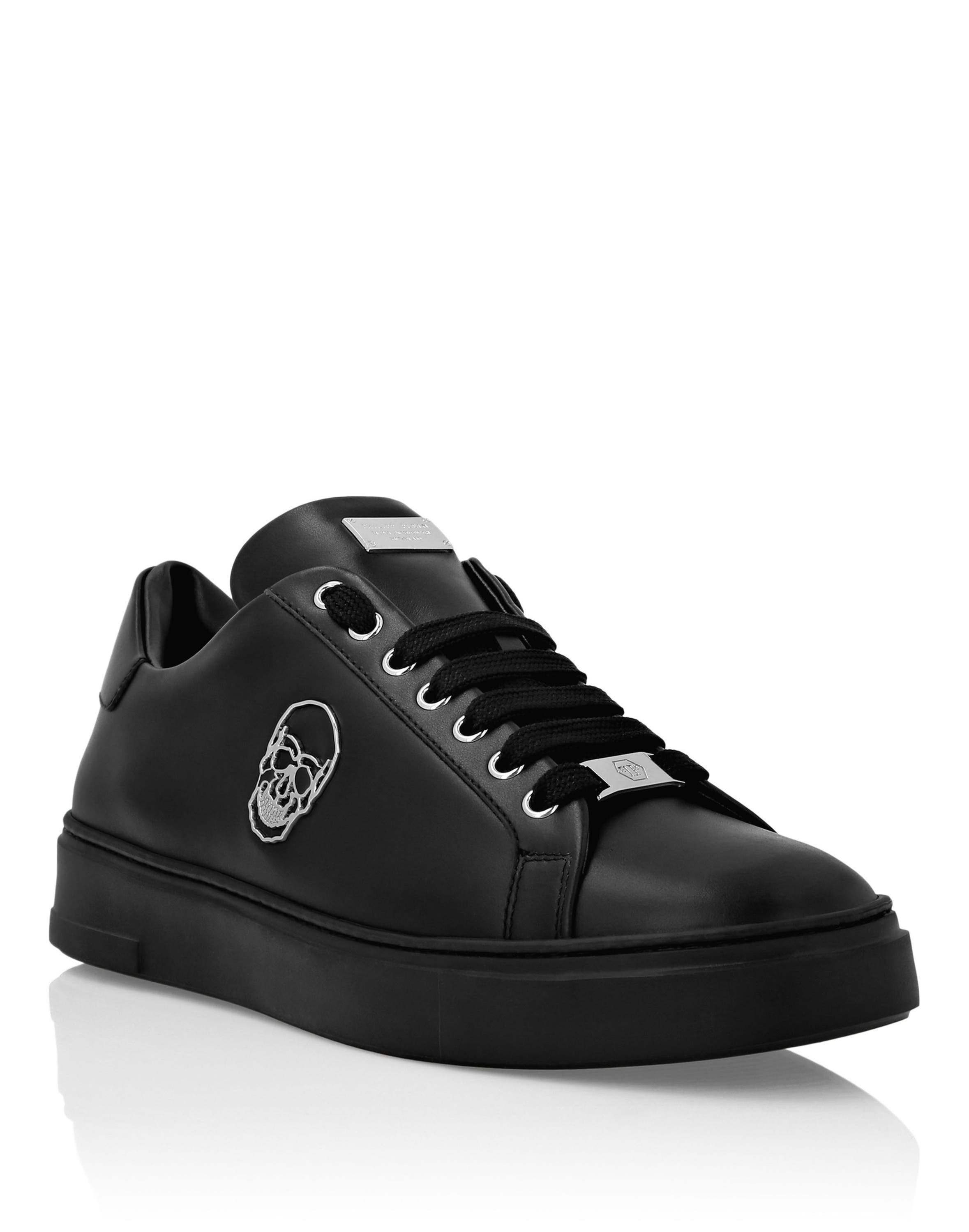 Nappa Leather Lo-Top Sneakers Skull Unisex, Main, color, black/black