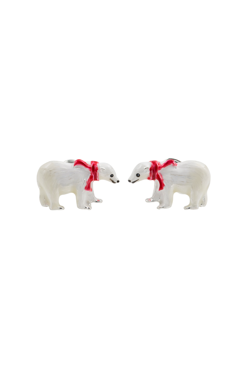 Fable England Cosy Polar Bear Silver Stud Earrings, Main, color, Silver