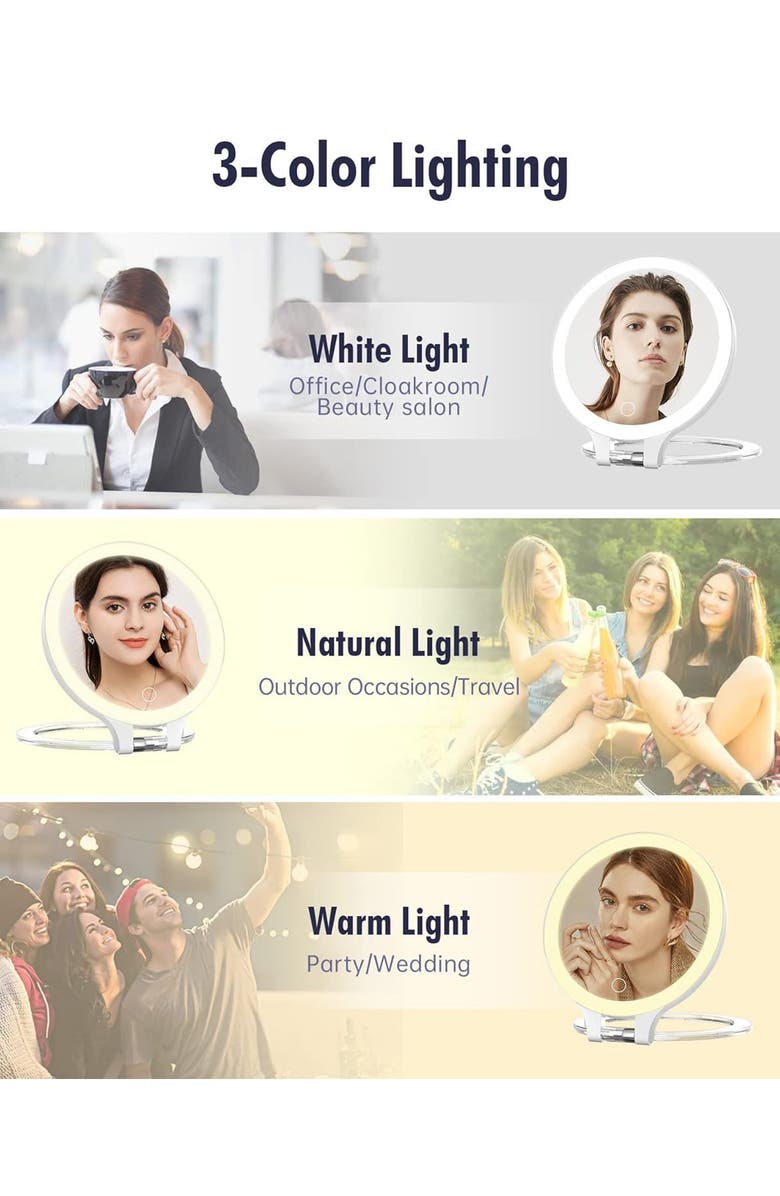 LILA BY AKUNBEM Fascinate 1X/10X Rechargeable LED Makeup Mirror, Alternate, color, White