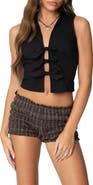 EDIKTED Beau Tie Front Stretch Cotton Crop Top