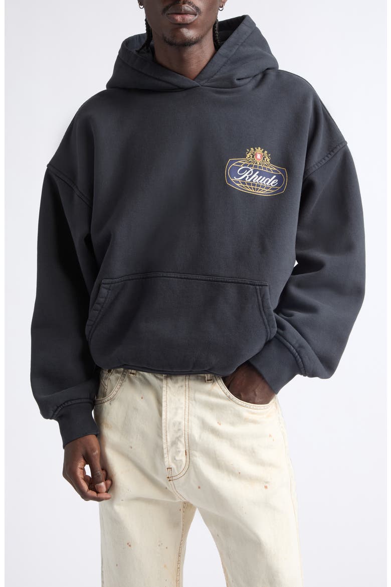 Safari Crest Oversize Cotton Pullover Hoodie, Main, color, VINTAGE BLACK/ BLUE/ RED