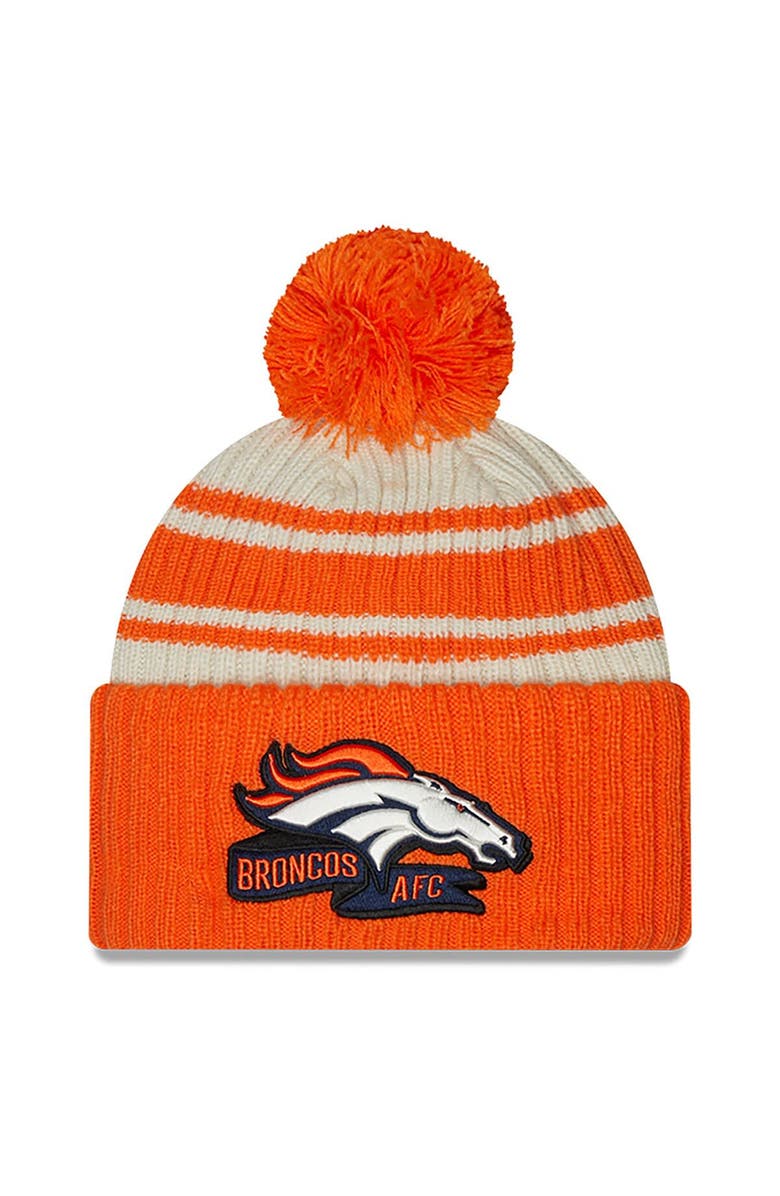 New Era Men's New Era Cream/Orange Denver Broncos 2022 Sideline Sport Cuffed Pom Knit Hat, Main, color, Cream