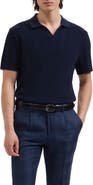 Bugatchi Johnny Collar Basket Stitch Cotton Blend Short Sleeve Sweater
