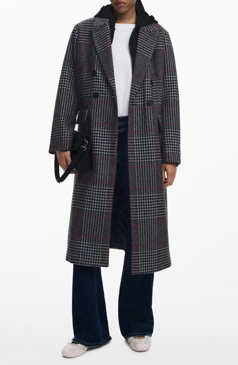 Tartan Plaid Overcoat with Removable Hood Inset