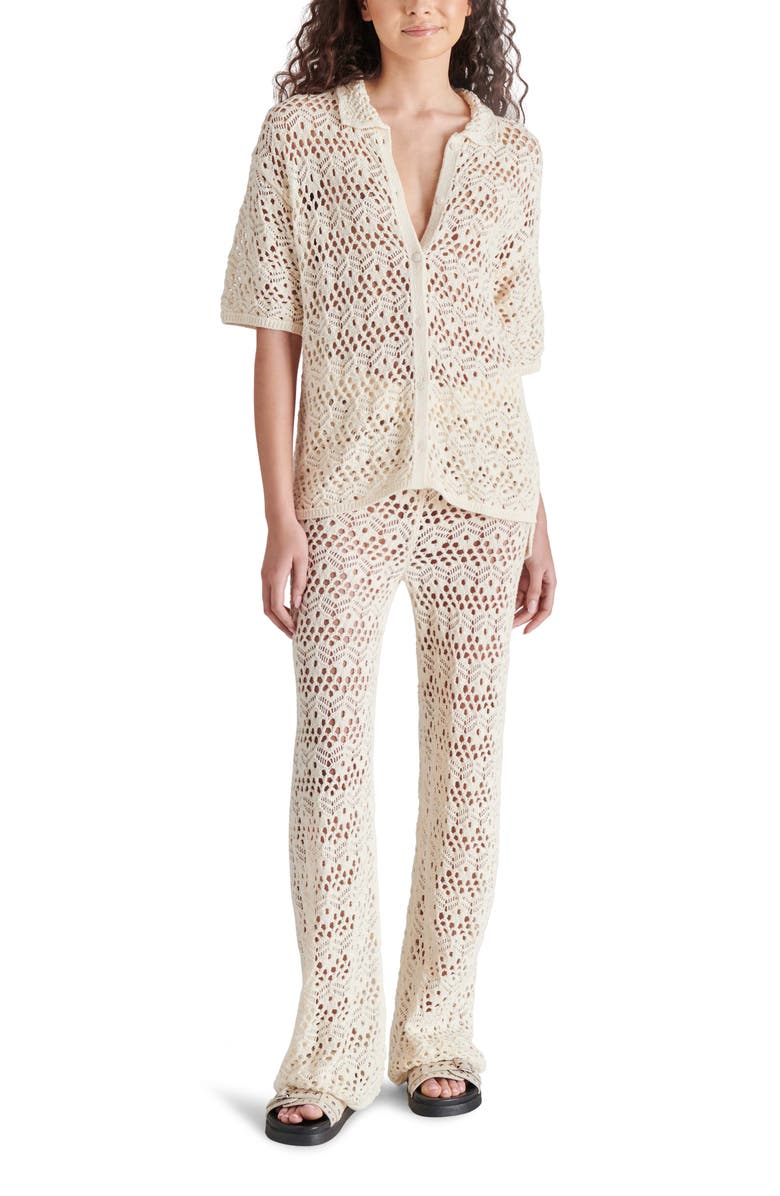 Steve Madden Eddie Open Stitch Flare Pants, Alternate, color, Natural