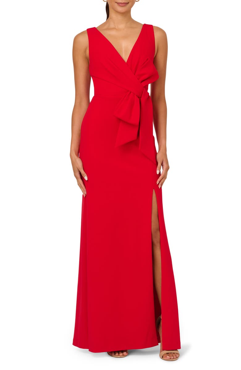 Adrianna Papell Bow Front Sleeveless Crepe Mermaid Gown, Main, color, 