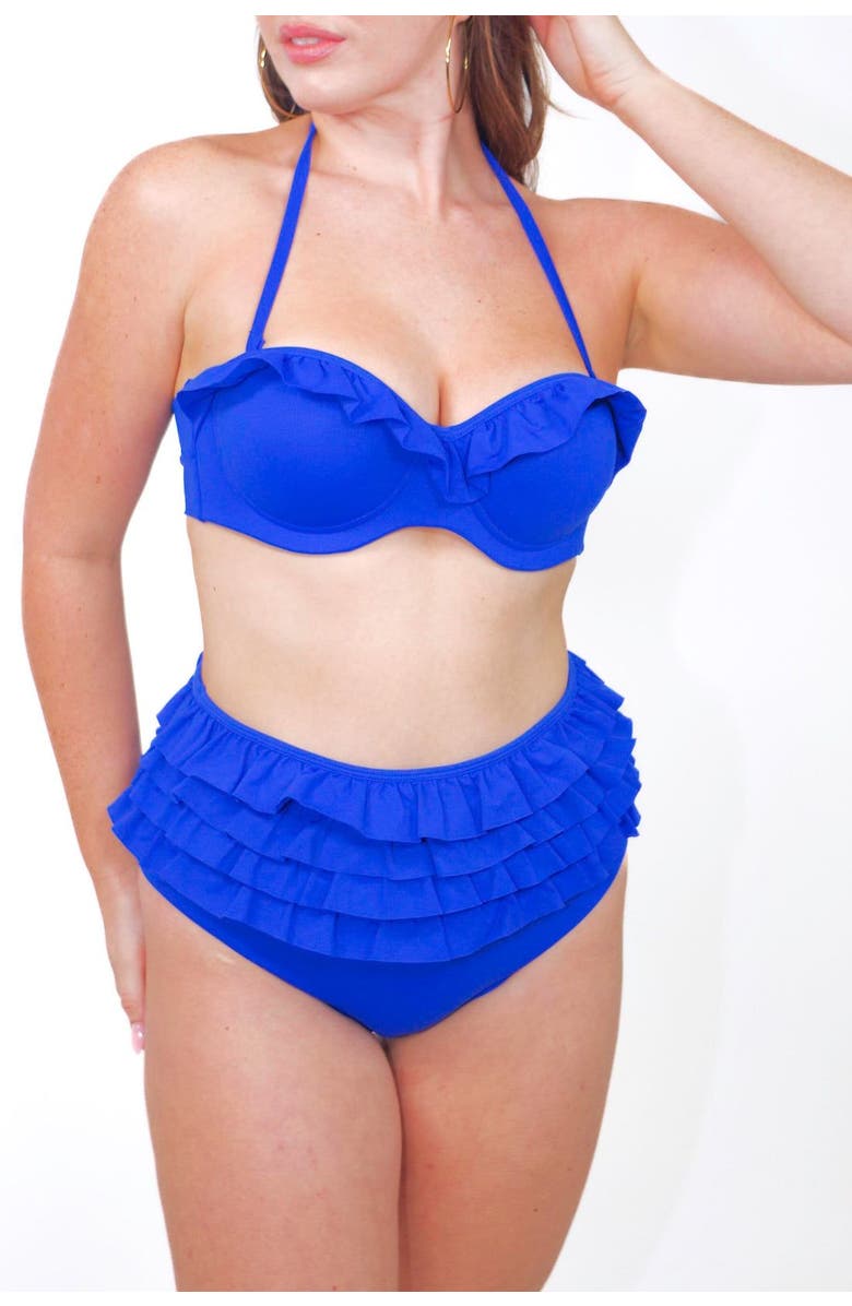Mary Mercedes Ruby Ruffle Bikini Bra, Alternate, color, Royal Blue