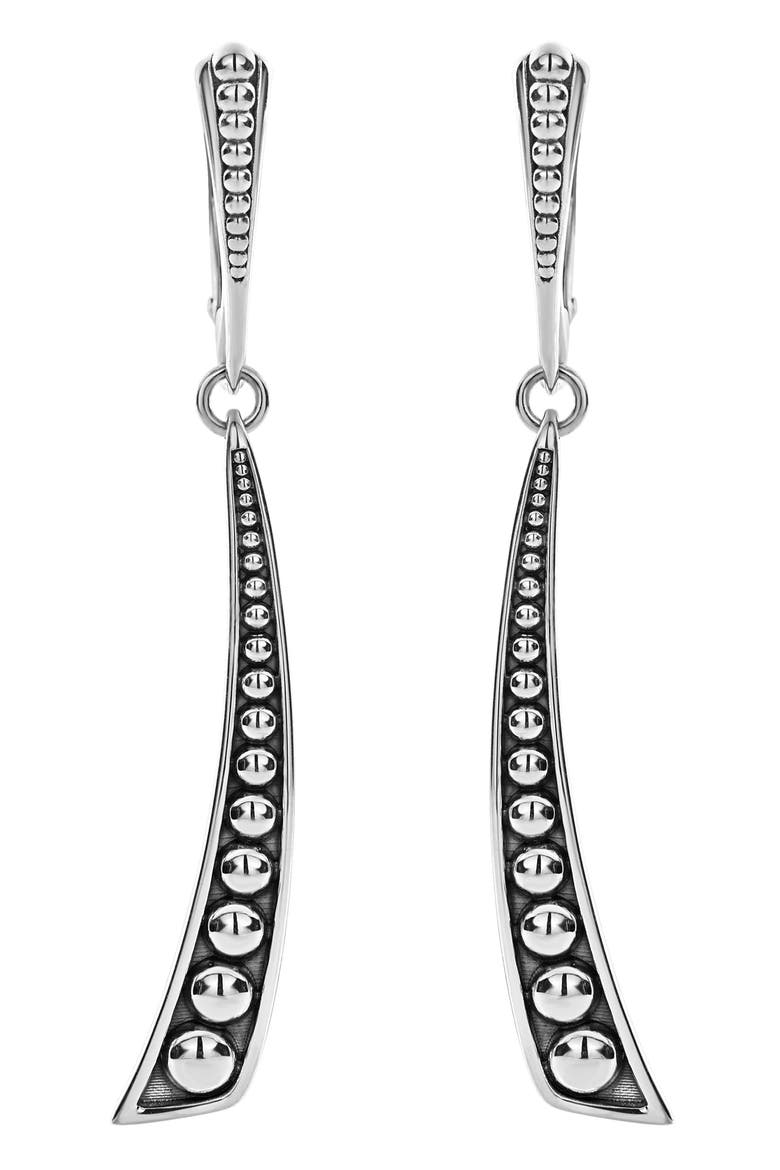 Signature Caviar Curved Linear Drop Earrings, Main, color, SILVER