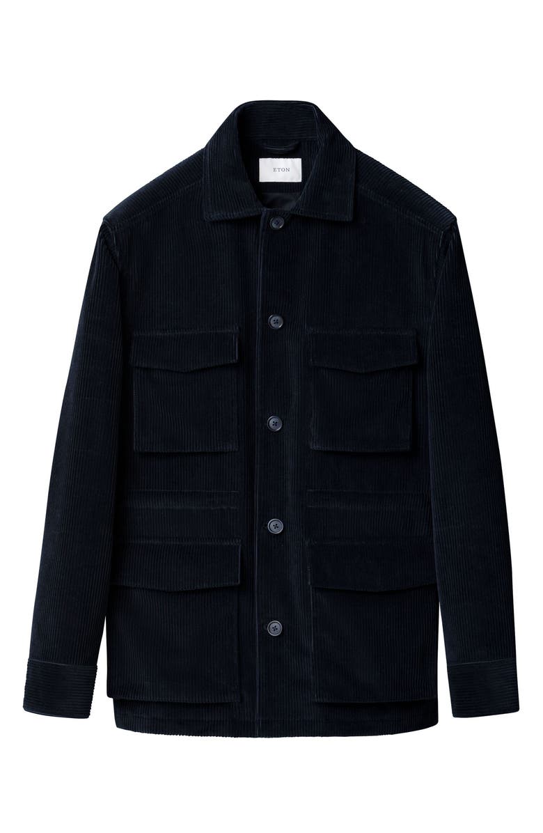 Eton Cotton Corduroy Button-Up Field Jacket, Alternate, color, Navy