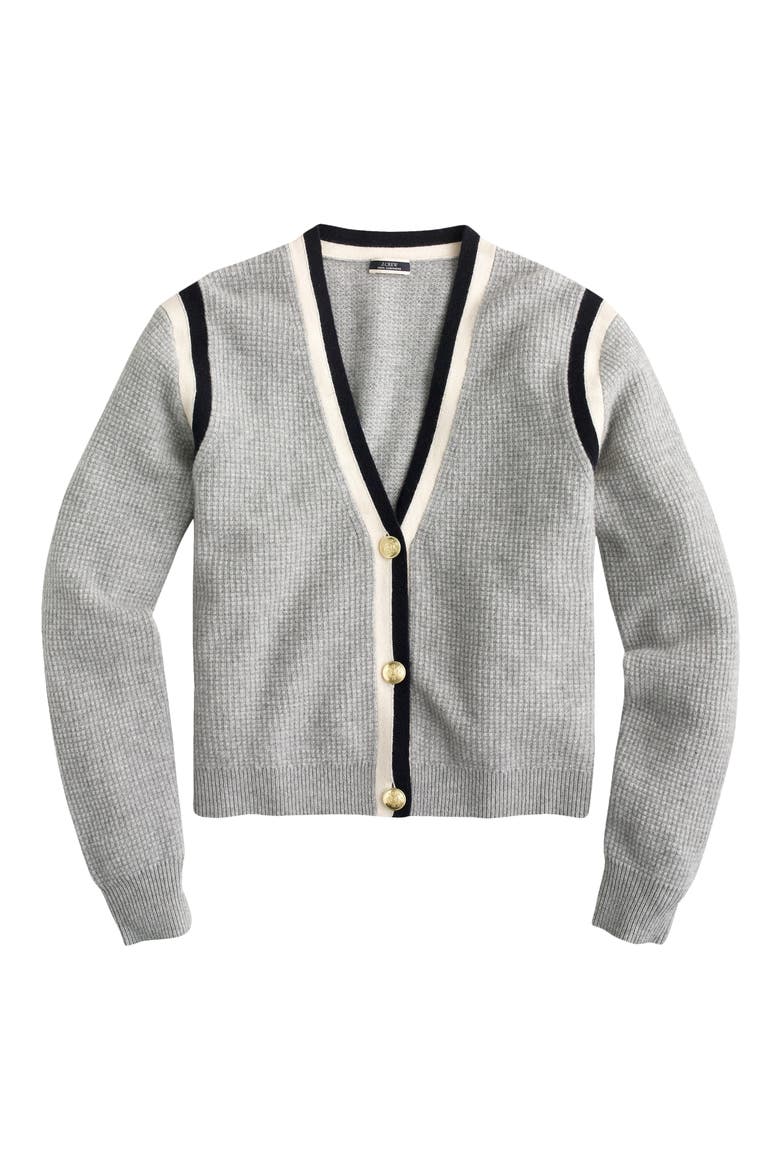 Cashmere Waffle Knit Cardigan Sweater, Main, color, HTHR GREY INK NAVY MUSLIN