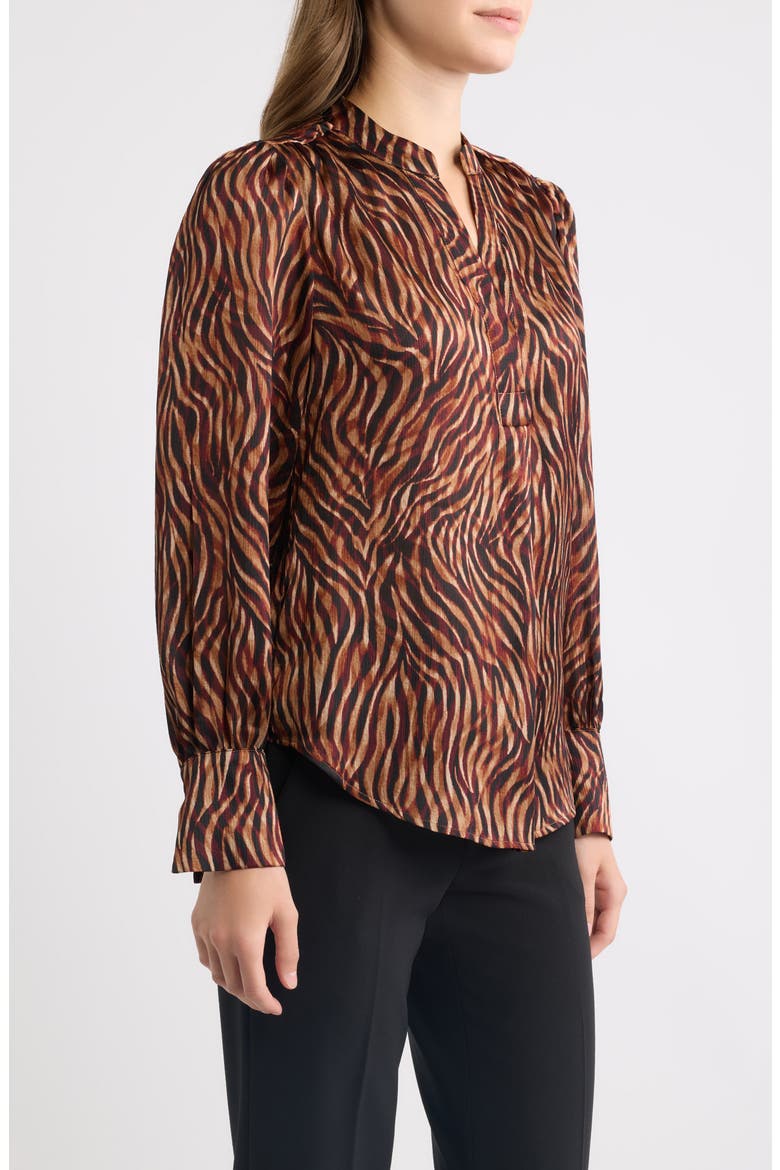 Pleat Front Split Neck Top, Alternate, color, BAROLO MULTI