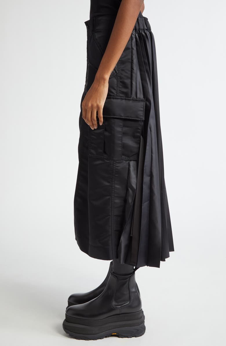 Sacai Insulated Nylon Twill Midi Cargo Skirt, Alternate, color, Black