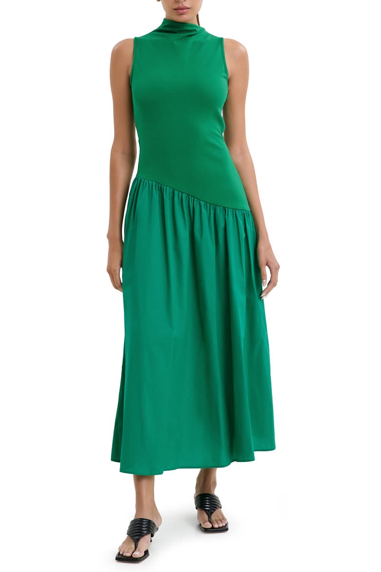 Hutton Sleeveless Mixed Media Maxi Dress, Main, color, GRASS GREEN