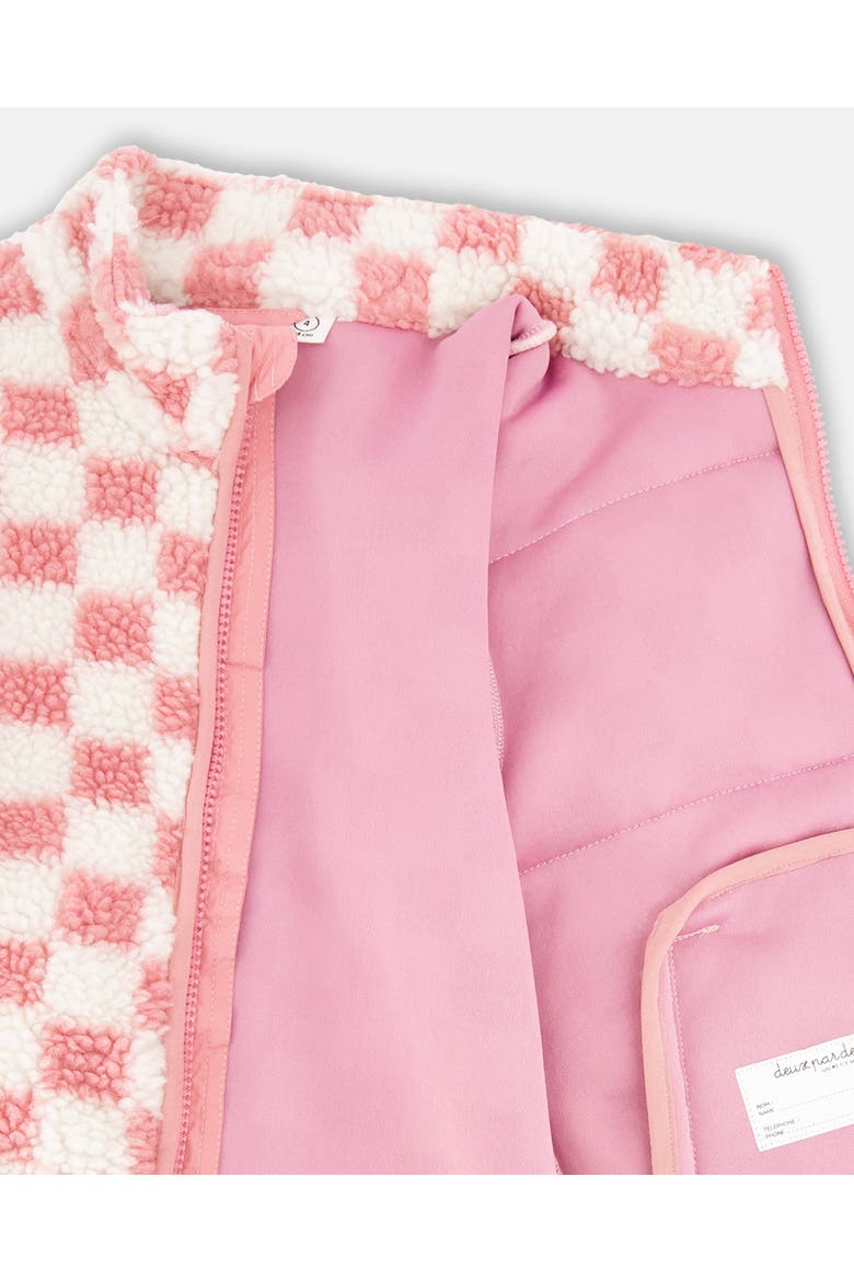 Girl Long Sleeve Fleece Jacket Checkerboard, Alternate, color, Pink Checkerboard