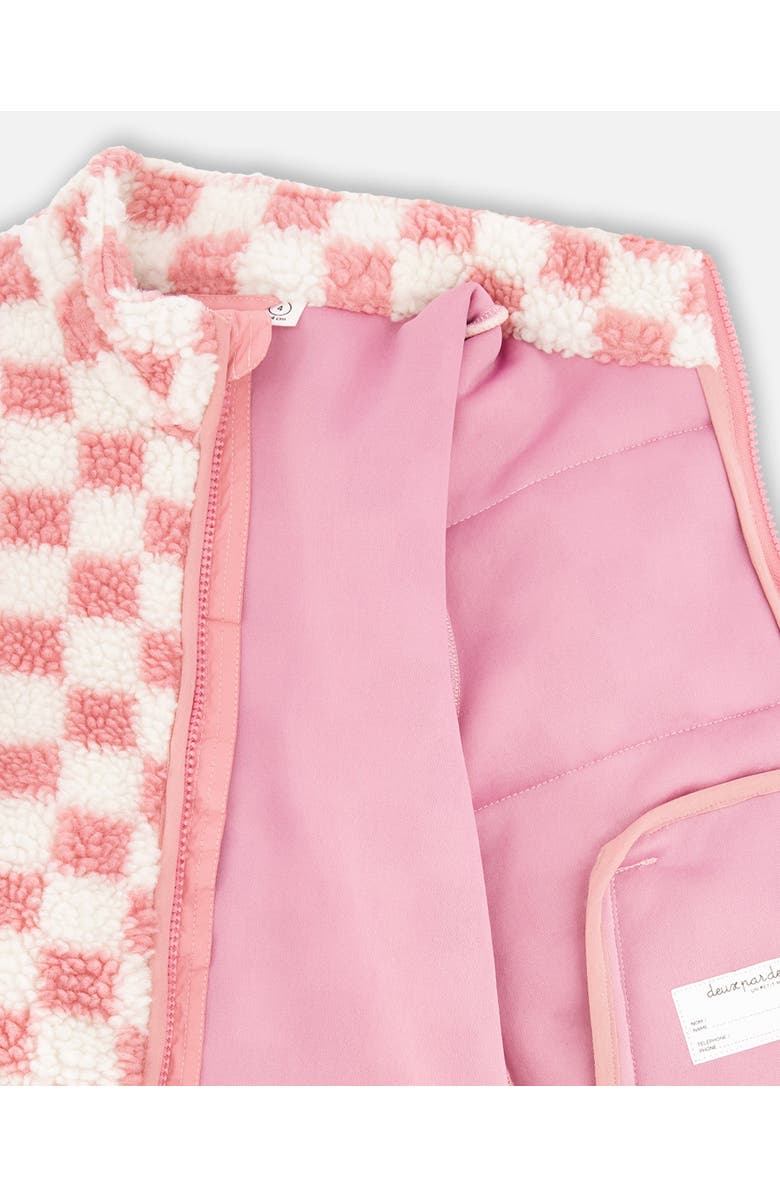 Deux par Deux Girl Long Sleeve Fleece Jacket Checkerboard, Alternate, color, Pink Checkerboard