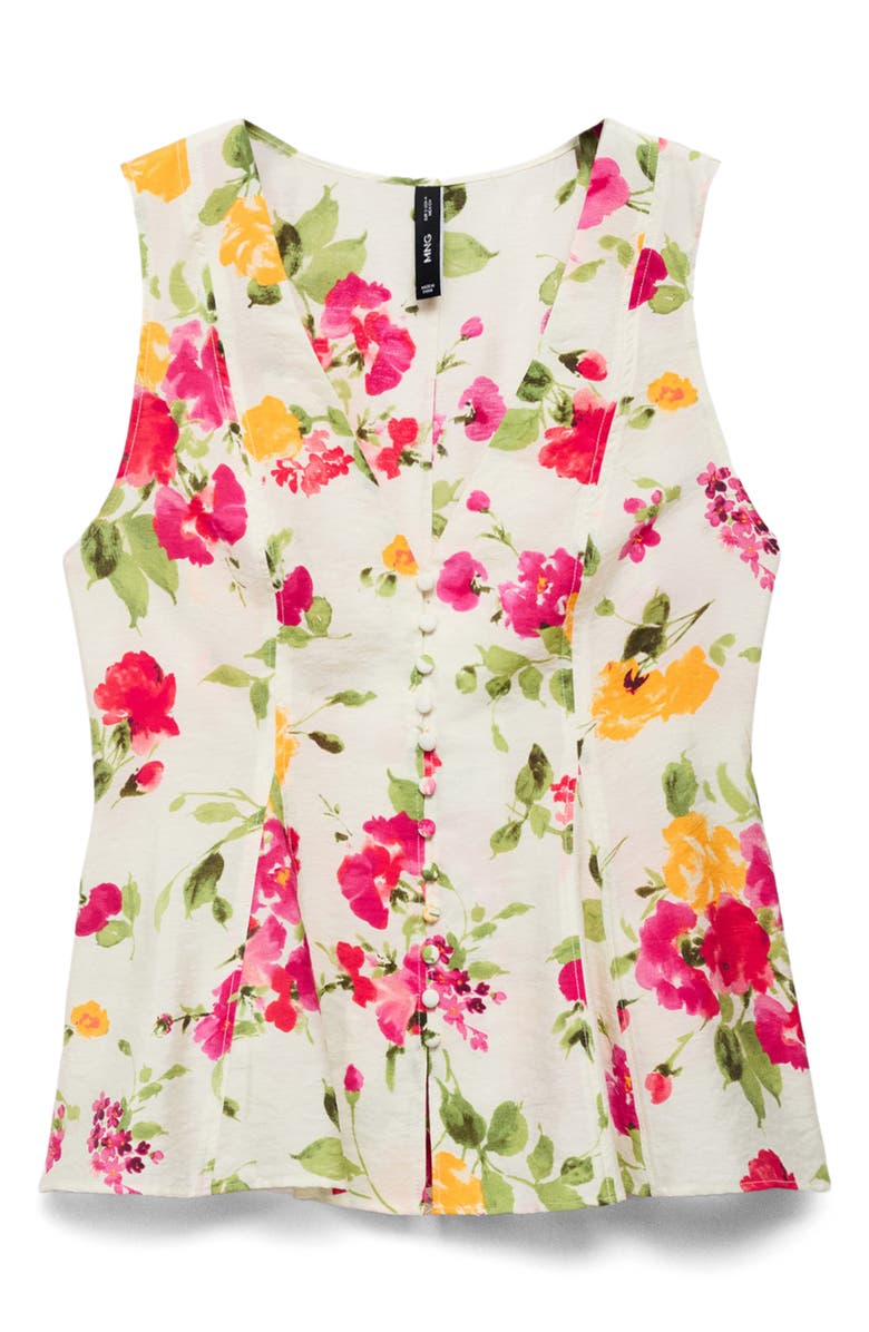 MANGO Floral Print Sleeveless Top, Alternate, color, Ecru