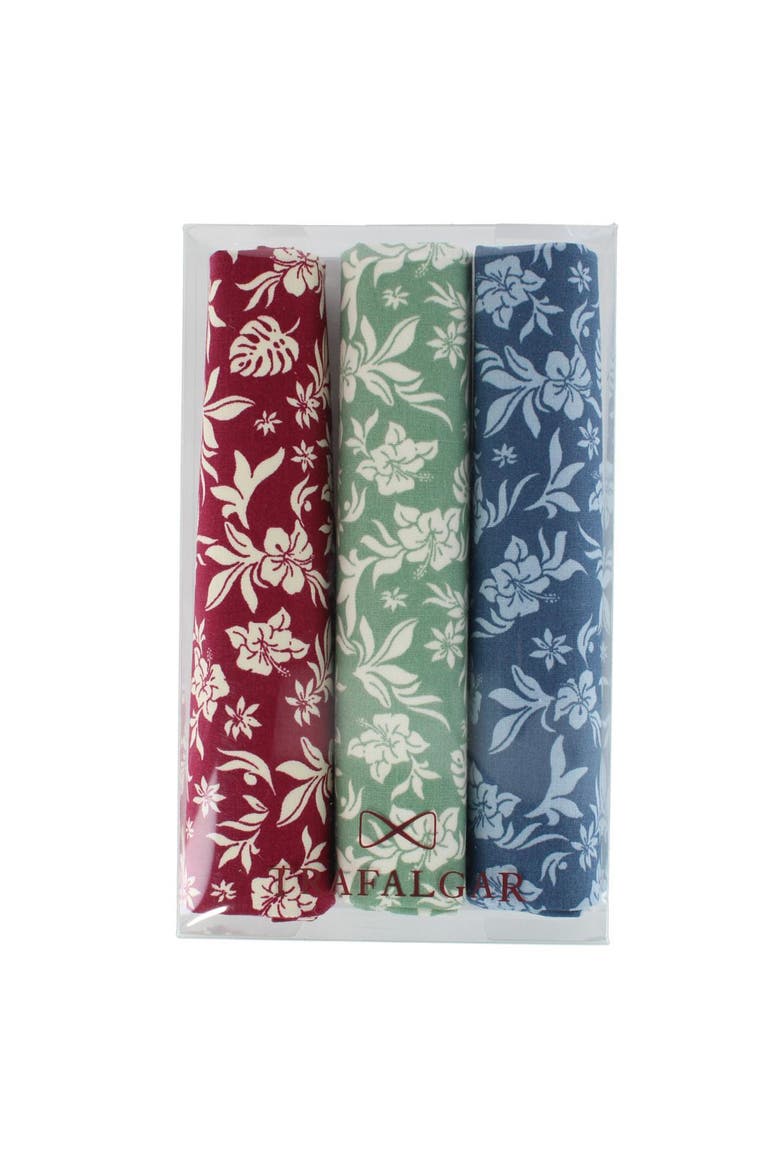 Oleander Floral and Vine Patterned Handkerchiefs, Main, color, Red, Sage, Blue