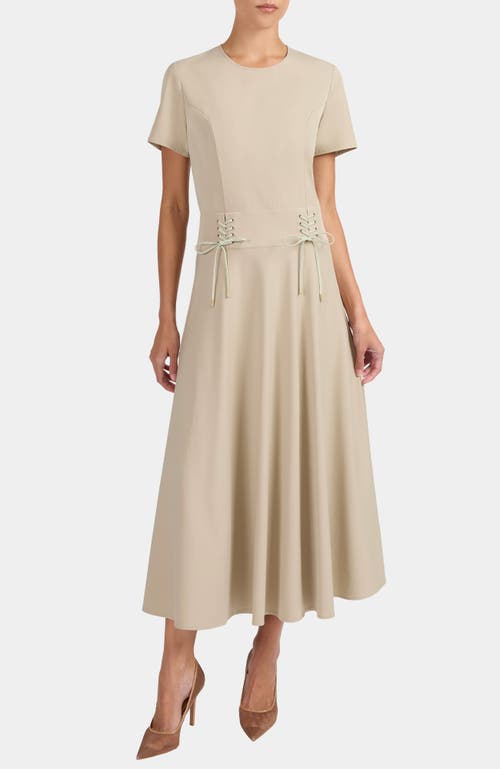 Santorelli Octavia Short Sleeve Dress With Leather Lacing Detail In Neutral