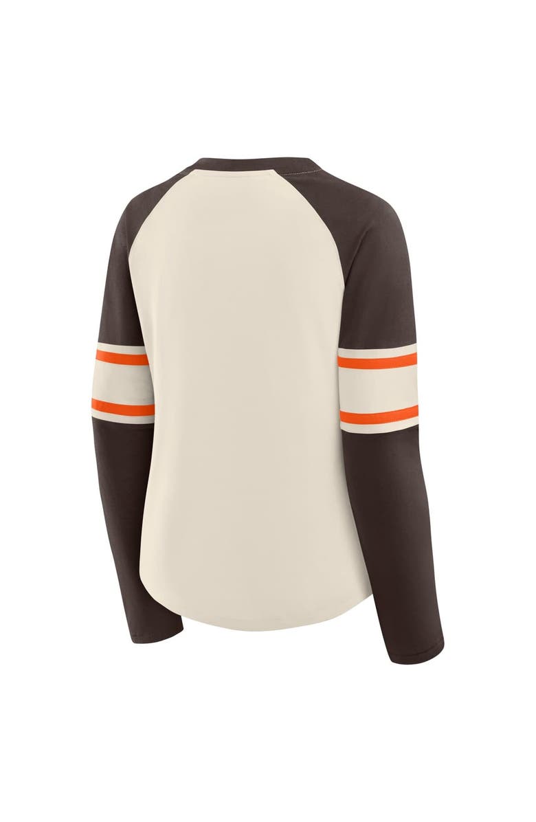 FANATICS Women's Fanatics Cream/Brown Cleveland Browns Hometown Gridiron Hero Raglan Lace-Up V-Neck Long Sleeve T-Shirt, Alternate, color, Cream