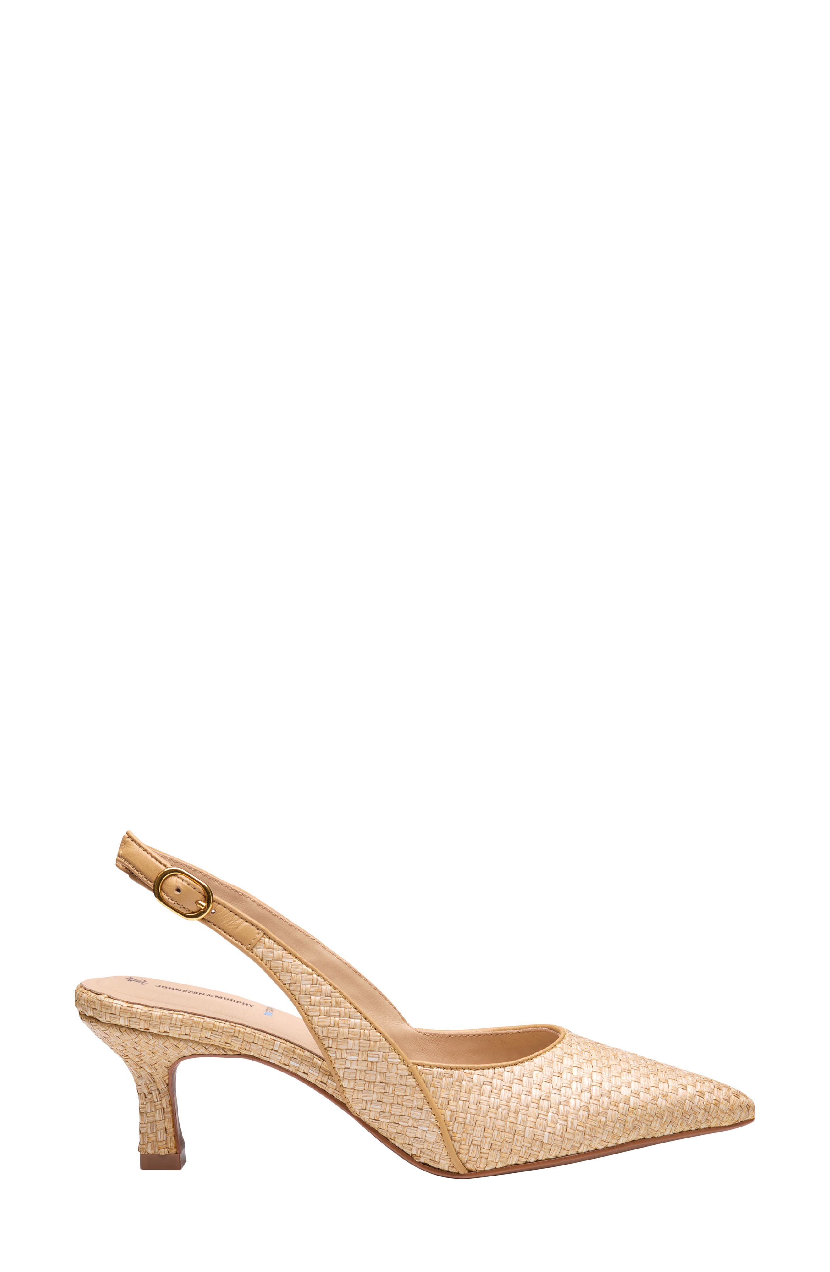 Johnston & Murphy Lindsey Slingback Pointed Toe Kitten Heel Pump, Alternate, color, Natural Raffia