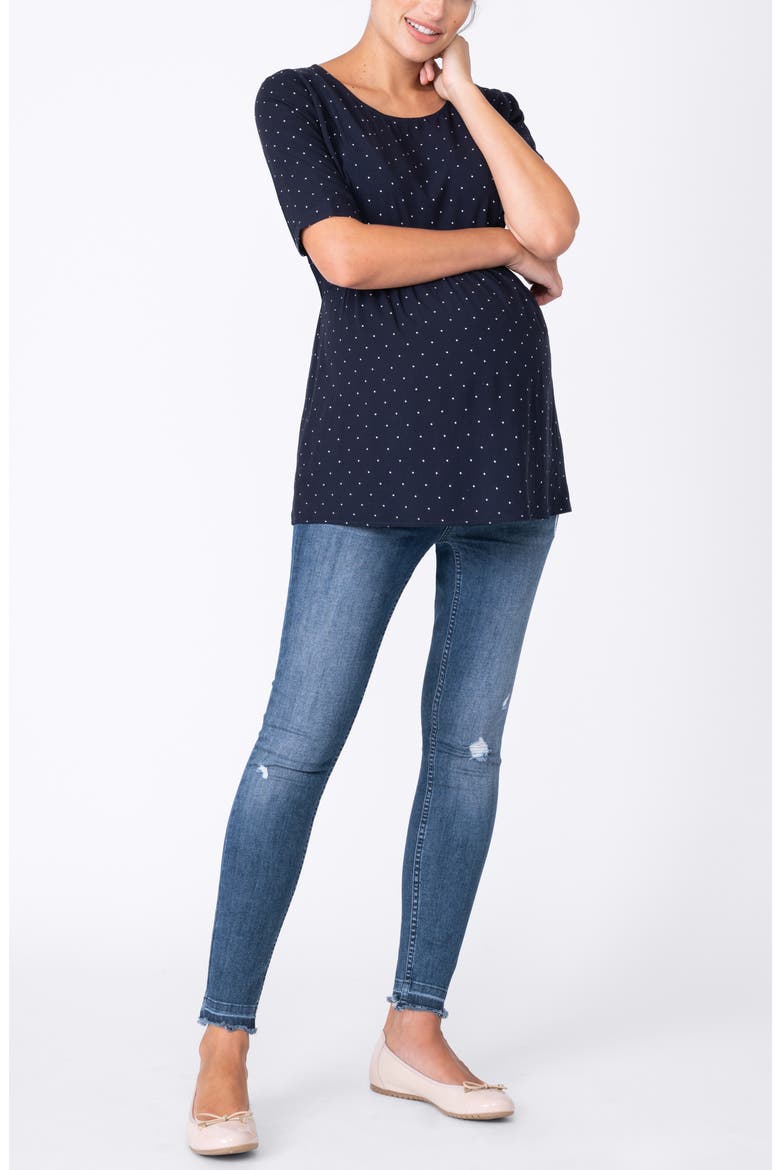 Polka Dot Maternity/Nursing Top, Alternate, color, NAVY DOT