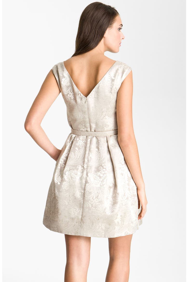 Boatneck Jacquard Fit & Flare Dress, Alternate, color, CHAMPAGNE